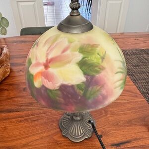Vintage Frosted Satin Glass Lampshade Tiffany Style 14" BrassTable Lamp